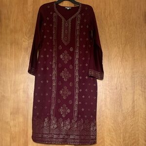 Avaasa Kurti Tunic Dress Metallic Embellished Boho 100% Cotton lined szXS 82cm